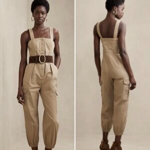 Banana Republic Cargo Jumpsuit In New British Khaki Size 4 Petite Feminine‎ Boho